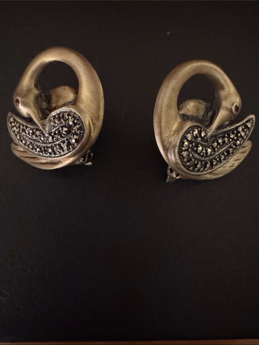 Vintage Sterling Silver Vermeil Gold Swan Pierced with Clip-On Earrings